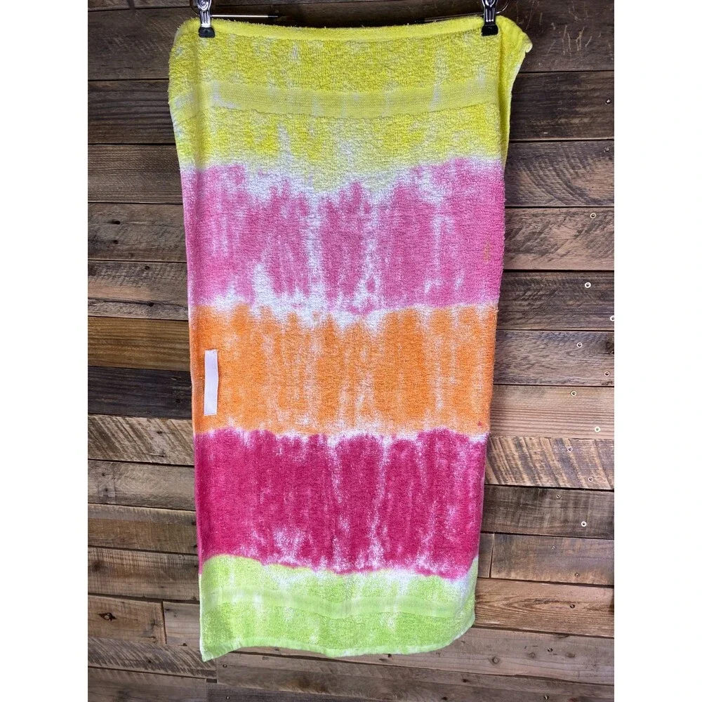 Tie Dye Hair Wrap Towel Soft 100% Cotton Yellow Pink Orange Handmade 20X40 in